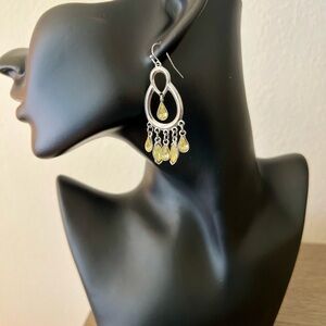 Silver and Yellow Boho Teardrop Earrings